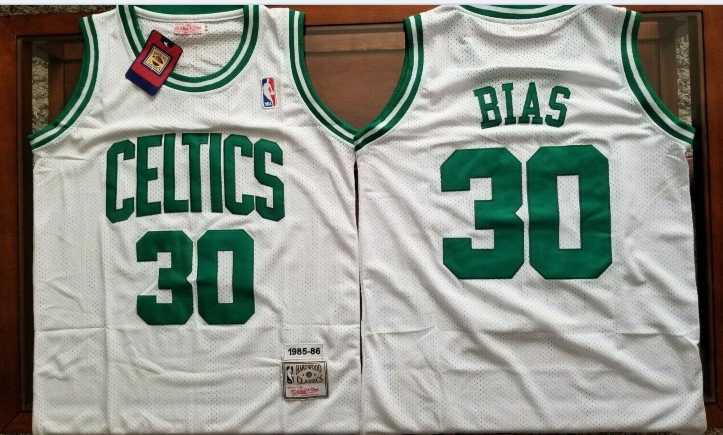 Men%27s Boston Celtics #30 Len Bias White Swingman Throwback Jersey